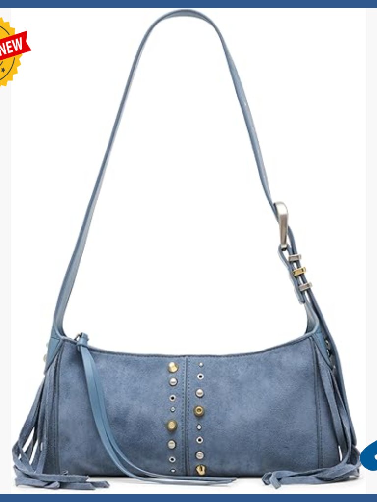 Fringe Shoulder Bag With Mixed Metal Hardware, Polyurethane, 11.8x5.5 Inches